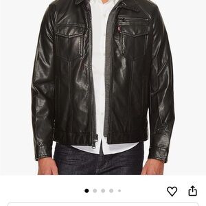 Levi's® Faux Leather Trucker with Jersey Hood and Fleece Lining Black M